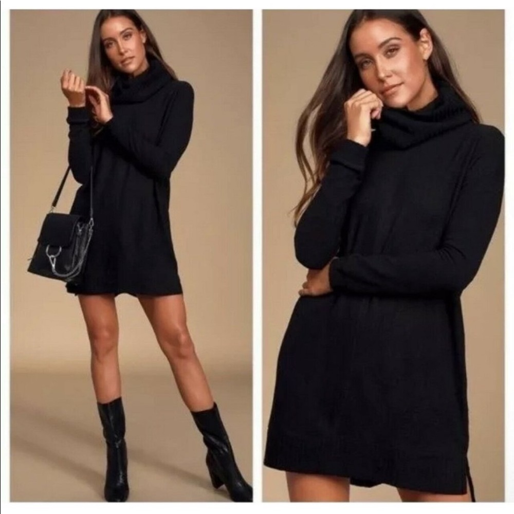 NWT Lulu's Autumn Daze Cowl Neck Black Sweater Dress Size XL